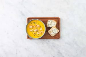 Crema casera de zanahoria, gambas y nueces - Toscamare, congelados frescos del mar